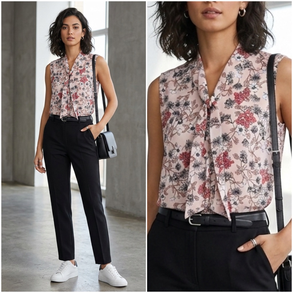 Liz Claiborne Career Floral Tie Neck Blouse